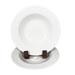 Oneida Picnic 9" Bowls White Basket Weaved Rim - 2 Piece Lot